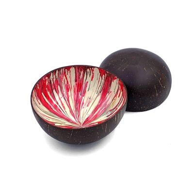 Red & White Abstract Painted Coco Bowl