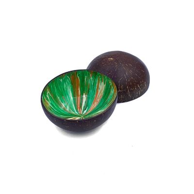 Green Abstract Painted Coconut Bowl