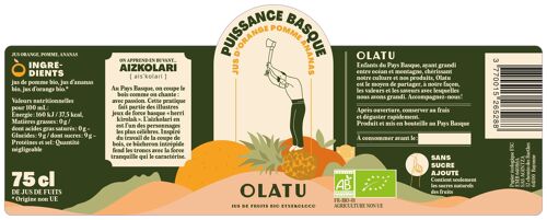 Puissance Basque - Jus de pomme orange kiwi BIO 25cl