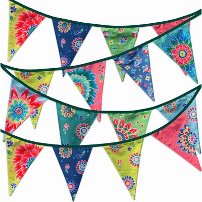 Sustainable fabric garland flag line | fabric garland | sustainable flag garland | birthday decoration | Flowers XL | 12 meters | 24 flags