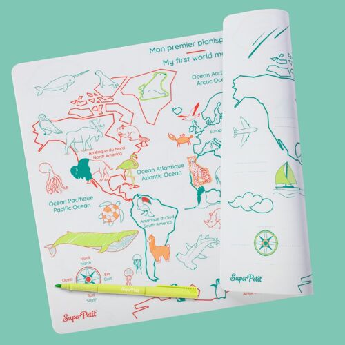 Jeu éducatif: mon PLANISPHERE  pédagogique en silicone pour apprendre en s'amusant ( bilingue FR/UK)