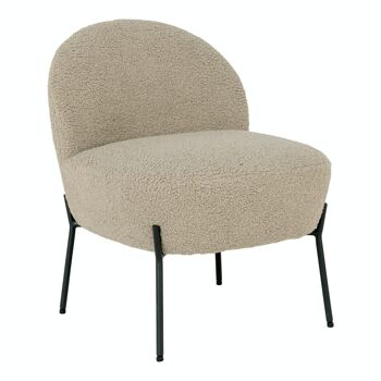 Merida Lounge Chair - Chaise longue en faux cuir d'agneau gris et marron avec pieds noirs 1