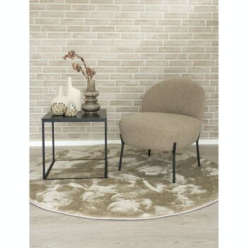 Merida Lounge Chair - Chaise longue en faux cuir d'agneau gris et marron avec pieds noirs 2