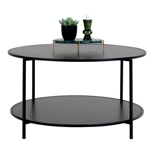 Vita Coffee Table - Round coffee table with black frame and black tops