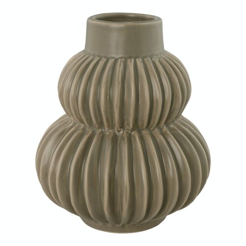 Vase in gray ceramic w. rippled design Ø13.5x16 cm
