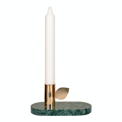Candle holder in green marble with brass holder, 14x7 cm