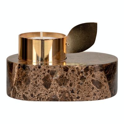Candle holder in brown marble with brass holder, 10x5.5 cm