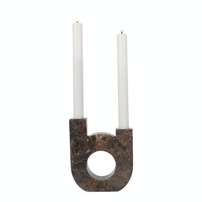 Candle holder in brown marble with double holder 12x3.5x14 cm