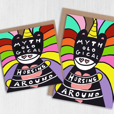Mythological unicorn card: Horsing around