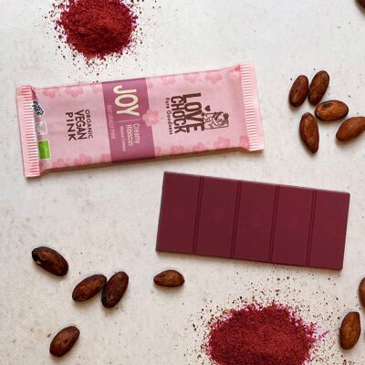 Bio-vegane rosa Schokolade JOY HIBISCUS CREAMY - 35 g