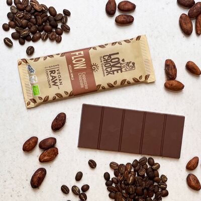 Bio- und rohe vegane Milchschokolade FLOW Cappuccino 59 % – 35 g