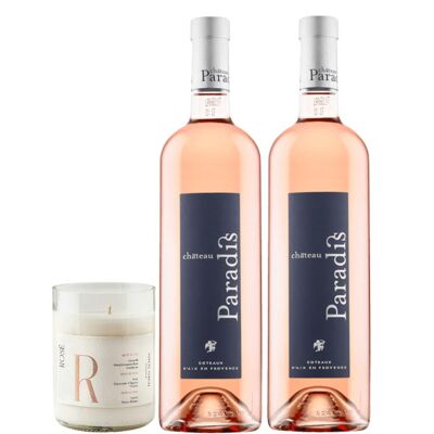 Geschenkbox Rose Sortenkerze & 2 Flaschen Côtes de Provence Rosé