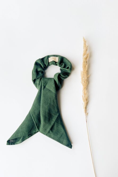 Linen Pine Green Midi Scrunchie with a Sash