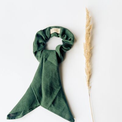 Linen Pine Green Midi Scrunchie with a Sash