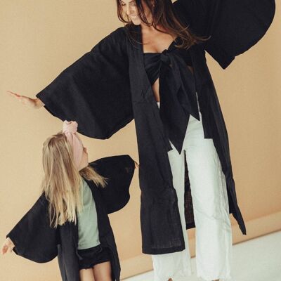 Leinen schwarz Yukata Kimono für Erwachsene
