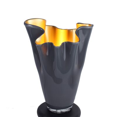 Lámpara de mesa, vidrio soplado, gris oro metalizado