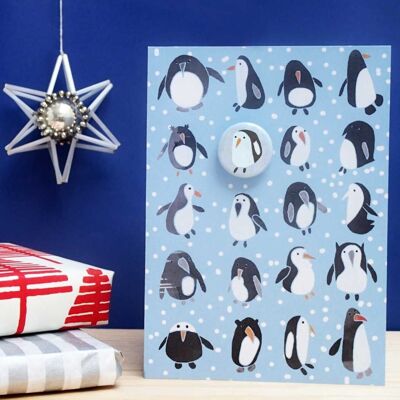 Penguins pick n mix Greeting card with badge