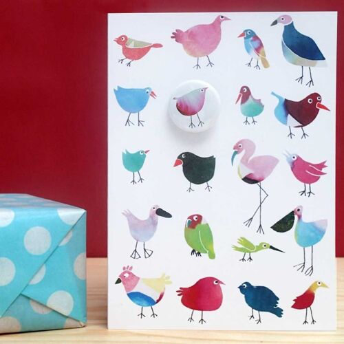 Birds pick n mix - Greeting card with badge