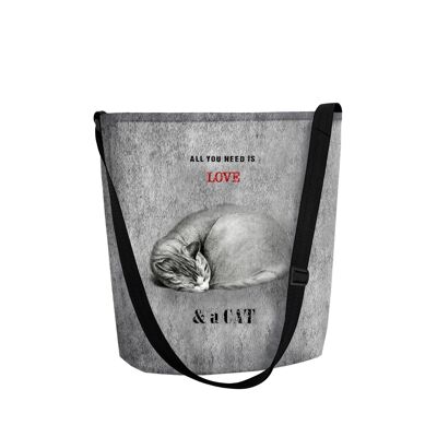 Borsa A Tracolla Sleeping Cat In Feltro Grigio Della Linea Funky Bertoni