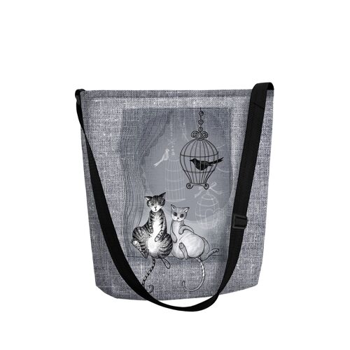 Borsa A Tracolla Due Gatti In Feltro Grigio Della Linea Funky Bertoni