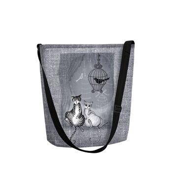 Borsa A Tracolla Due Gatti In Feltro Grigio Della Linea Funky Bertoni 1