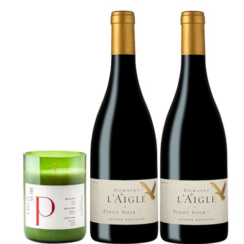 Coffret bougie pinot noir & 2 bouteilles de vins rouge IGP Haute Vallée de l'Aude