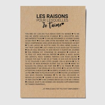Carte postale "Les raisons pour lesquelles je t'aime"