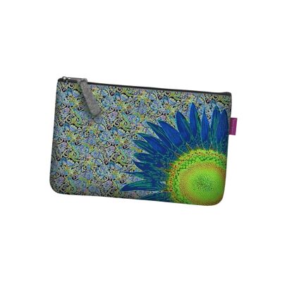 Blue Flower Pochette In Grey Felt Pocket Line Bertoni