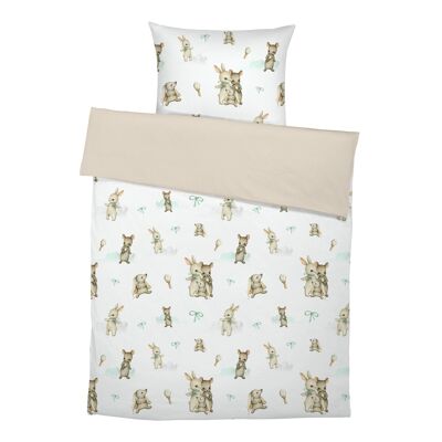 “Hasenmaus” Premium Kinderbettwäsche aus reiner Baumwolle - Sand - 100 x 135 cm / 40 x 60 cm