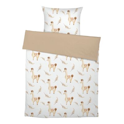 "Lamas Signature Collection by Mrs. Mende" premium children's bed linen made of pure cotton - sand - 135 x 200 cm / 80 x 80 cm
