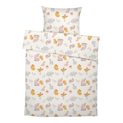 "Dinogirl Signature Collection by Mrs. Mende" premium children's bed linen made of pure cotton - Dinogirl (white) - motif print on both sides - 100 x 135 cm / 40 x 60 cm
