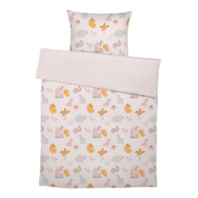 Biancheria da letto per bambini in puro cotone premium "Dinogirl Signature Collection by Mrs. Mende" - Dinogirl (rosa) - Rosa - 100 x 135 cm / 40 x 60 cm