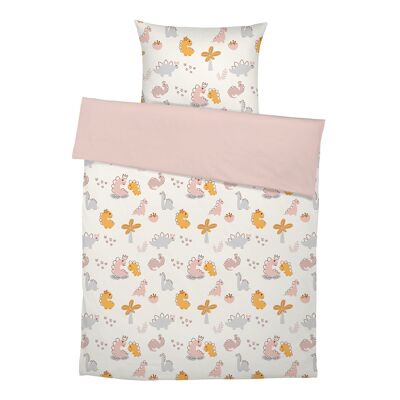 Biancheria da letto per bambini premium "Dinogirl Signature Collection by Mrs. Mende" in puro cotone - Dinogirl (bianco) - rosa - 100 x 135 cm / 40 x 60 cm