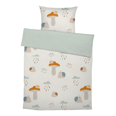 Ropa de cama infantil premium "Nordic - Autumn" de puro algodón - Menta - 135 x 200 cm / 80 x 80 cm
