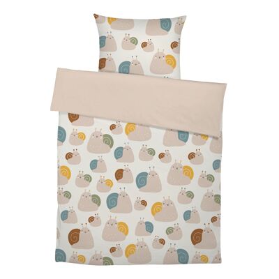 “Nordic - Funny Snails” premium children's bed linen made of pure cotton - cream - 135 x 200 cm / 80 x 80 cm