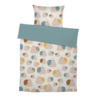 Linge de lit premium pour enfants "Nordic - Funny Snails" en pur coton - aqua - 100 x 135 cm / 40 x 60 cm