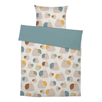 Linge de lit premium pour enfants "Nordic - Funny Snails" en pur coton - aqua - 100 x 135 cm / 40 x 60 cm 1
