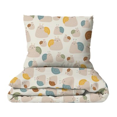 Linge de lit premium pour enfants "Nordic - Funny Snails" en pur coton - motif imprimé des deux côtés - 100 x 135 cm / 40 x 60 cm