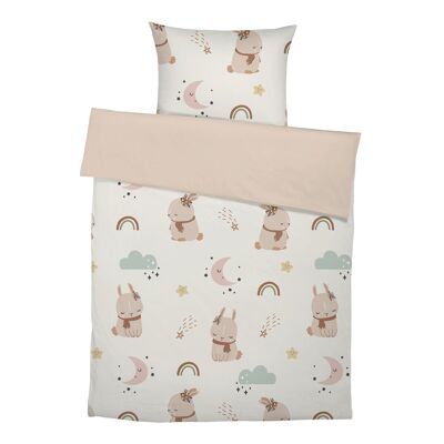 Ropa de cama infantil premium "Nordic Bunny" de puro algodón - crema - 135 x 200 cm / 80 x 80 cm