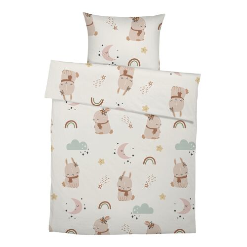 “Nordic Bunny” Premium Kinderbettwäsche aus reiner Baumwolle - Beidseitiger Motivdruck - 135 x 200 cm / 80 x 80 cm