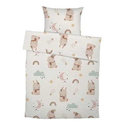 Ropa de cama infantil premium "Conejito Nórdico" de algodón puro - motivo estampado por ambos lados - 135 x 200 cm / 80 x 80 cm