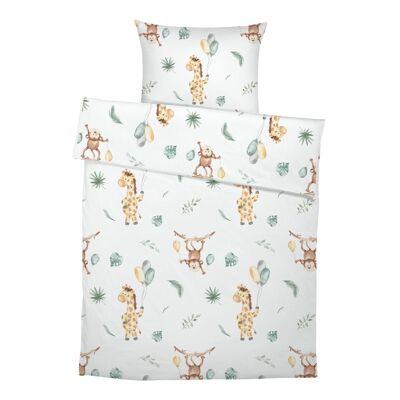Biancheria da letto per bambini premium "Monkey + Giraffe Signature Collection by Ana Snider" in puro cotone - motivo stampato su entrambi i lati - 100 x 135 cm / 40 x 60 cm