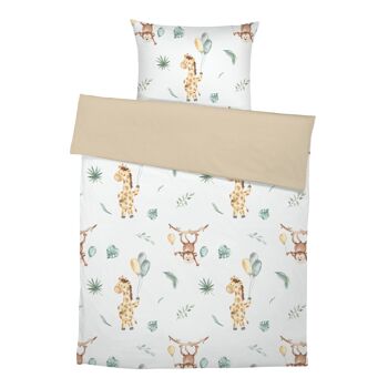 "Monkey + Giraffe Signature Collection by Ana Snider" Parure de lit pour enfant en pur coton de qualité supérieure - Sable - 100 x 135 cm / 40 x 60 cm 1