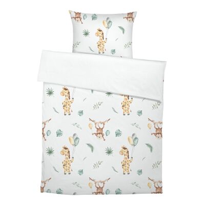 Biancheria da letto per bambini in puro cotone premium "Monkey + Giraffe Signature Collection di Ana Snider" - Bianco - 135 x 200 cm / 80 x 80 cm