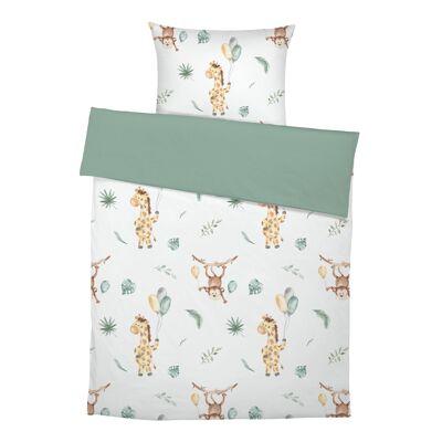 "Monkey + Giraffe Signature Collection by Ana Snider" Parure de lit pour enfant en pur coton de qualité supérieure - Menthe - 135 x 200 cm / 80 x 80 cm