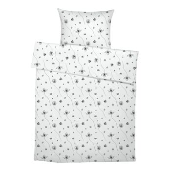 Parure de lit enfant Flower dance, 100% coton, fait main - noir et blanc - 100 x 135 cm / 40 x 60 cm 7
