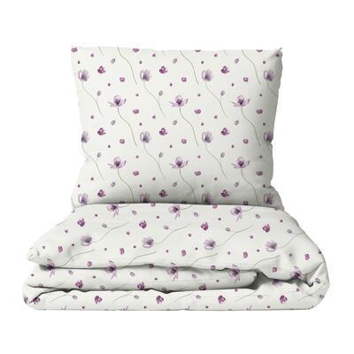Parure de lit enfant Flower dance, 100% coton, fait main - violet - 100 x 135 cm / 40 x 60 cm