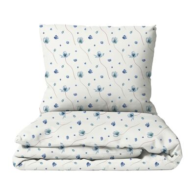 Flower dance children's bedding, 100% cotton, handmade - Blue - 135 x 200 cm / 80 x 80 cm