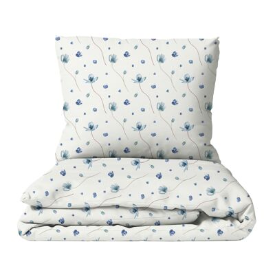 Ropa de cama infantil Flower dance, 100% algodón, hecha a mano - Azul - 135 x 200 cm / 80 x 80 cm