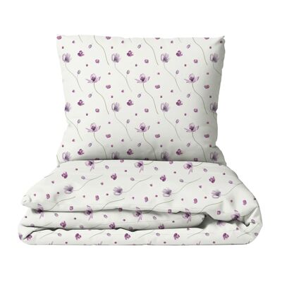 Parure de lit enfant Flower dance, 100% coton, fait main - violet - 135 x 200 cm / 80 x 80 cm